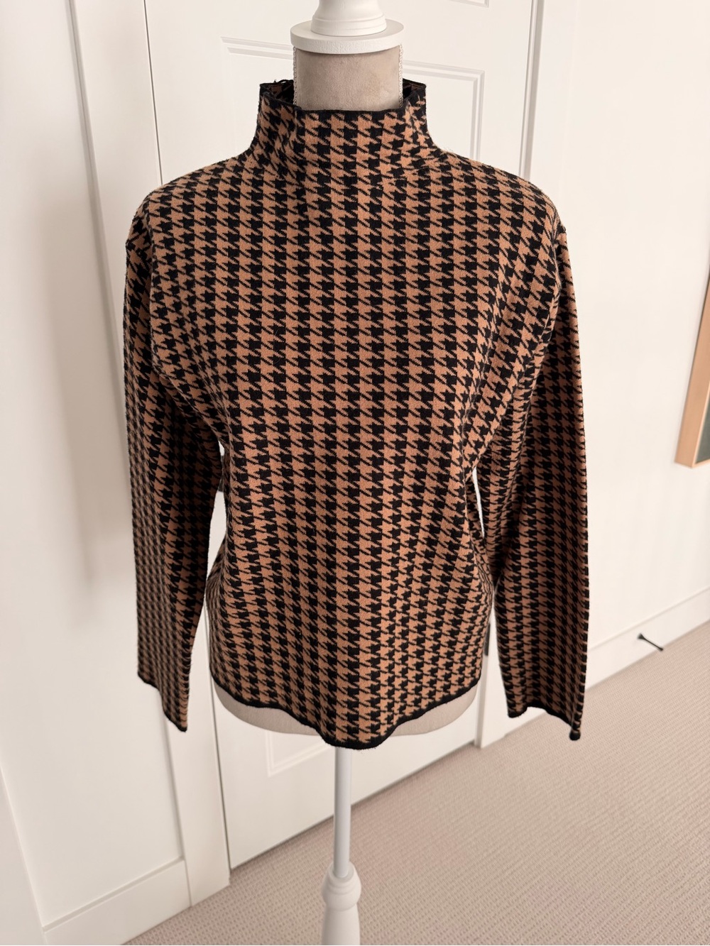 Line & Dot Black and Tan Houndstooth Mock Neck Sweater